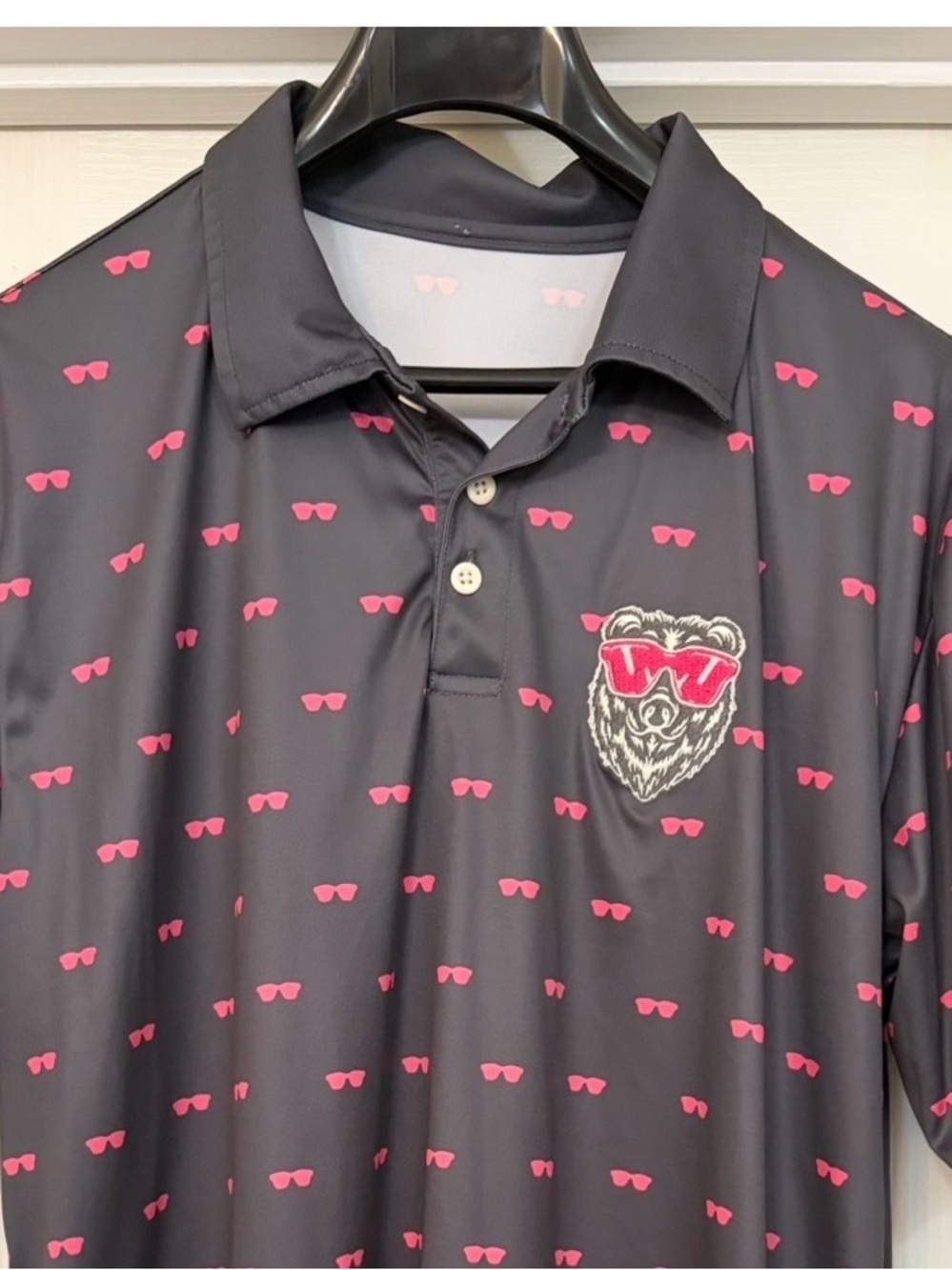Men's Black Polo with Pink Sunglass Motif